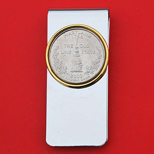 US 2000 Maryland State Quarter BU Uncirculated Coin Solid Brass Gold Silver Two Tone Money Clip New - High Quality