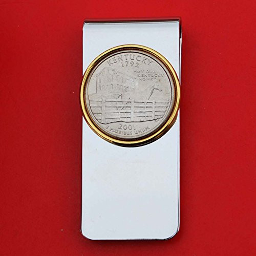 US 2001 Kentucky State Quarter BU Uncirculated Coin Solid Brass Gold Silver Two Tone Money Clip New - High Quality
