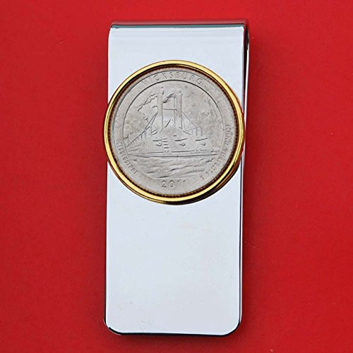 US 2011 Mississippi Vicksburg National Military Park Quarter BU Uncirculated Coin Solid Brass Gold Silver Two Tone Money Clip New - America the Beautiful