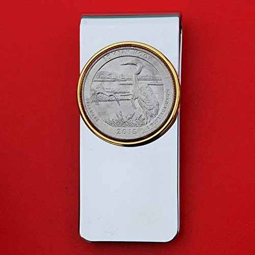 US 2015 DELAWARE Bombay Hook National Wildlife Refuge Quarter BU Uncirculated Coin Solid Brass Gold Silver Two Tone Money Clip New - America the Beautiful US 2015 DELAWARE Bombay Hook National Wildlife Refuge Quarter BU Uncirculated Coin Solid Brass Gold Silver Two Tone Money Clip New - America the Beautiful
