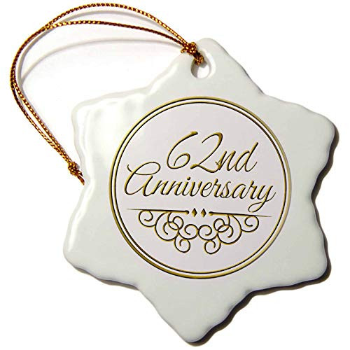 3dRose InspirationzStore Occasions - 62nd gold text for celebrating wedding anniversaries - 62 years married together - 3 inch Snowflake Porcelain Ornament (orn_154504_1)