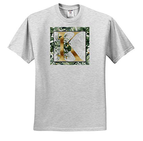 3dRose Anne Marie Baugh - Monograms - Elegant Image of Gold Monogram Initial K Tropical Flower - Toddler Birch-Gray-T-Shirt -2T- -ts-341713-31-
