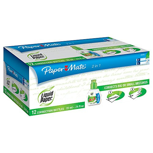 Paper Mate Liquid Paper 2 in 1 Correction Fluid, 22ml, 12 Count