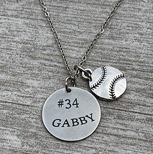 Personalized Engraved Softball Necklace with Name  and  Number Custom Softball Gift Softball Pendent Jewelry Perfect Softball Players  and  Team Gifts