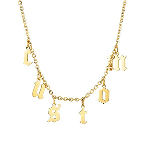 Flowshey Name Necklace Personalized 18K Gold Custom Gift Plated Nameplate Customized Jewelry for Women -Necklace in Capital Letters-