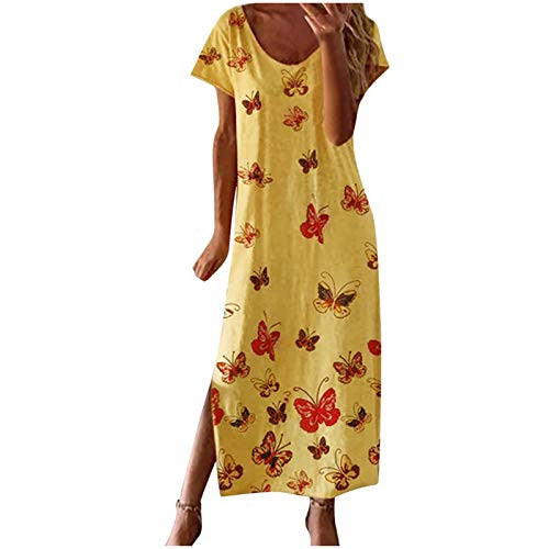 officpb Maxi Dresses for Women Women O-Neck Short Sleeve Loose Printed Maxi Dresses Casual Long Dresses Yellow officpb Maxi Dresses for Women Women O-Neck Short Sleeve Loose Printed Maxi Dresses Casual Long Dresses Yellow