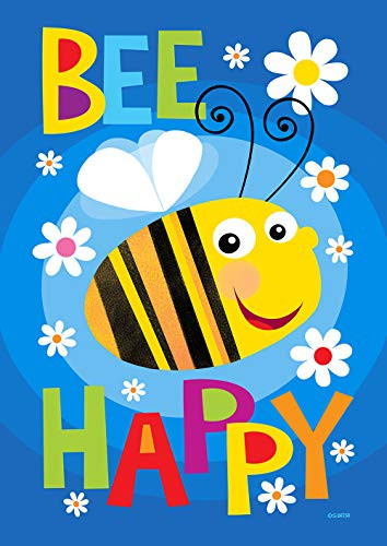 Toland Home Garden 1012312 Bee Happy 28 x 40 Inch Decorative, Spring Cute Funny, Double Sided House Flag