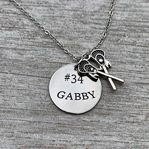 Personalized Girls Lacrosse Stick Charm Necklace Custom Engraved Lacrosse Jewelry for Female Lacrosse Players Lax Gift