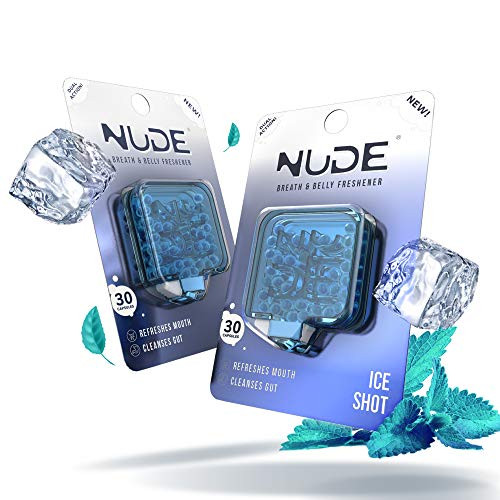 NUDE Breath Mints for Bad Breath - Ice Shot Gut Mints  Breath and Belly Mint Breath Fresheners  Cleanse Gut for 3 plus Hours of Fresh Breath  PEPPERMINT Flavor  5 Pack  150 Nano Mint Capsules
