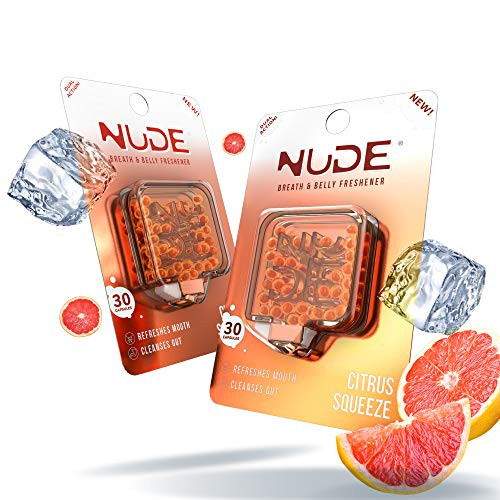 NUDE Breath Mints for Bad Breath - Citrus Squeeze Gut Mints  Breath and Belly Mint Breath Fresheners  Cleanse Gut for 3 plus hours of Fresh Breath  GRAPEFRUIT Flavor  5 Pack  150 Nano Mint Capsules