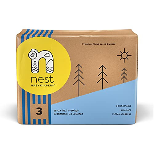 Nest Baby Diapers- Size 3- 16-23 lbs. 33 Count case Premium Eco Diapers for Sensitive Skin Made of Sustainable Plant Based Materials and Fragrance Free