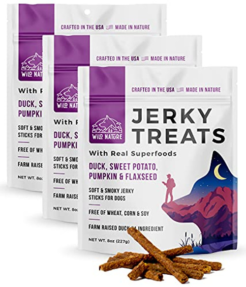 Wild Nature Duck Jerky Dog Treats  Premium Duck Jerky Sticks with Natural Superfoods and Wellness  Crafted in The USA  Healthy Soft Training Treats for Medium Dogs Large and Small