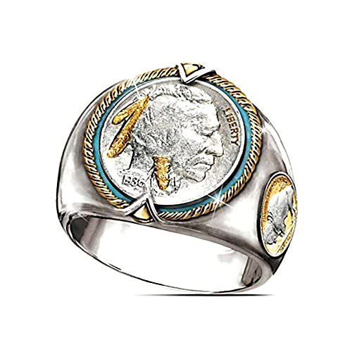 LH and BD Indian Chief Ring for Men Viking Eagle Native American Indian Head Amulet Tribal Alloy JewelryG7