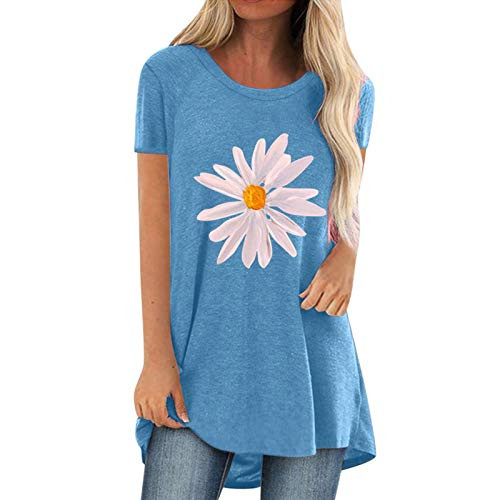 Womens Short Sleeve Tops T-Shirt Cute O-Neck Gradient Fitting Blouse Short Sleeve Shirt Tunic Top Loose Casual Funny Shirts-BlueXL-