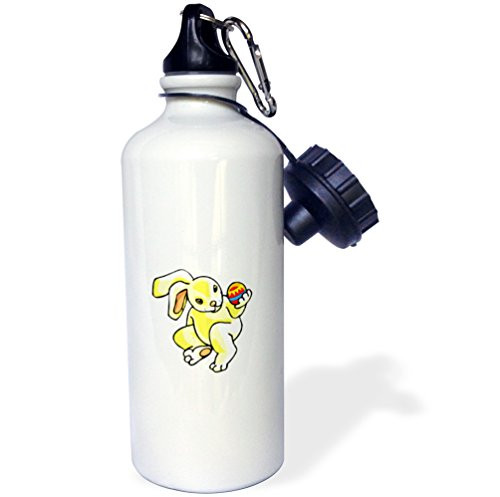 3dRose Yellow Bunny Sitting Holding Egg-Sports Water Bottle, 21oz (wb_178332_1), 21 oz Multicolor
