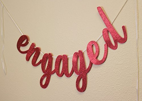 All About Details Engaged Cursive Banner, Engagement, Bridal Shower, Party Banner, Party Decor, Photo Backdrop, 1set (Red)