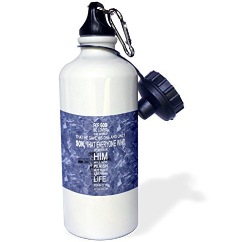 3dRose "John 3 16 bible verse in the form of a cross reflected on blue grey granite print" Sports Water Bottle 21 oz White 3dRose "John 3 16 bible verse in the form of a cross reflected on blue grey granite print" Sports Water Bottle 21 oz White