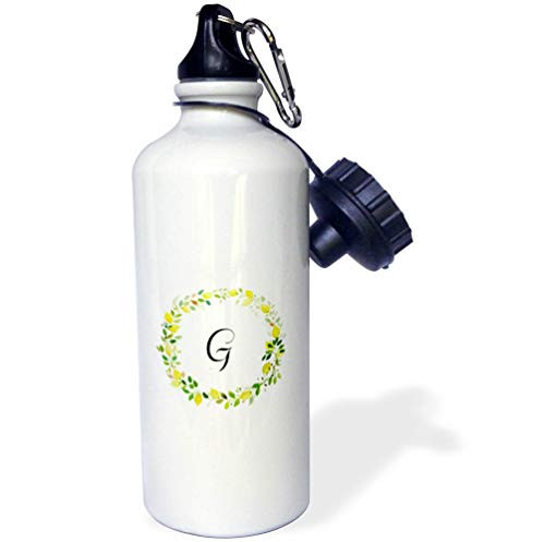 3dRose Gabriella B - Quote - Image of G Green Floral Monogram - 21 oz Sports Water Bottle -wb-303903-1-