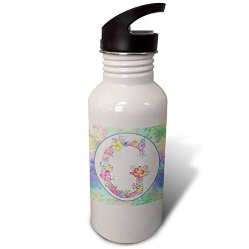 3dRose Pretty Whimsical Pink Flower Monogram Initial G - Water Bottles -wb-340790-2-