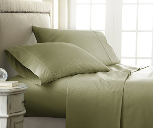 ienjoy Home 4 Piece Sheet Set Embossed Checkered Pattern California King Sage