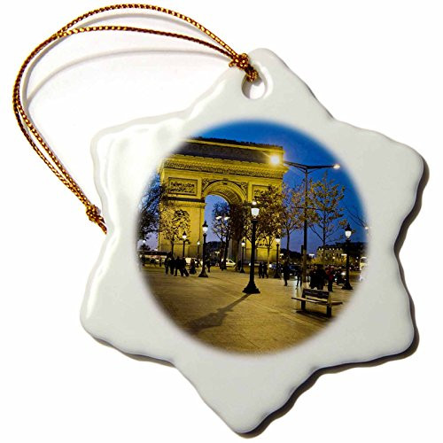 3dRose orn_81424_1 Arch of Triumph Paris France David Barnes Snowflake Decorative Hanging Ornament, Porcelain, 3-Inch