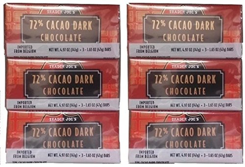 18 Trader Joes 72 percent CACAO Dark Chocolate Candy Bars NO ARTIFICIAL FLAVORS NO PRESERVATIVES 18 Trader Joes 72 percent CACAO Dark Chocolate Candy Bars NO ARTIFICIAL FLAVORS NO PRESERVATIVES