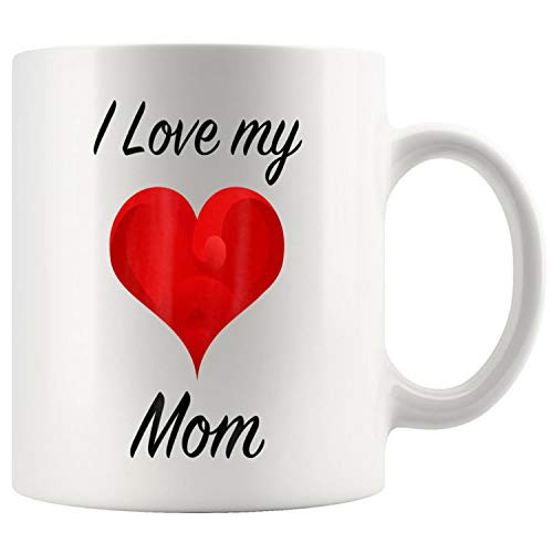 Mothers Day - I Love my Mom Heart Design Novelty Mug Coffee Mug 11oz Gift Tea Cups 15oz