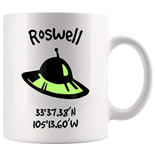 Roswell UFO Crash Site Coordinates Flying Saucer Mug Coffee Mug 11oz Gift Tea Cups 15oz