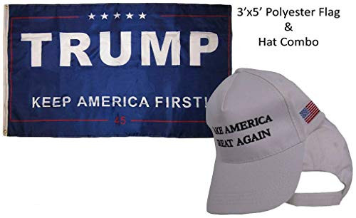 K's Novelties 3'x5' Trump Keep America First 45 Blue and Make America Great White Black Hat K's Novelties 3'x5' Trump Keep America First 45 Blue and Make America Great White Black Hat