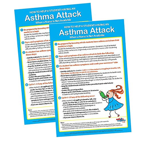 2 Pack- Asthma Attack Posters - How to Help a Student Having an Asthma Attack Quick Reference - Posters for School Nurse - School Health Room Posters - Health Office Posters - 12 x 18 Laminated