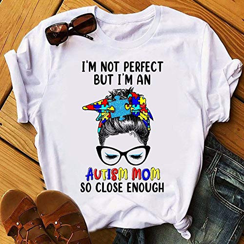 I'm Not Perfect But I'm An Autism Mom Shirt Autism Shirt Messy Bun Shirt Mother's Day Shirt Women Glasses Mom Gifts Mothers Day Gifts T-Shirt Long Sleeve Sweatshirt Hoodie