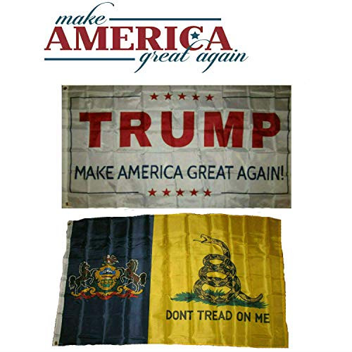 K's Novelties 3x5 Donald Trump White  and  Pennsylvania Gadsden Wholesale Flag Set 3'x5'