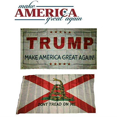 K's Novelties 3x5 Donald Trump White  and  Alabama Gadsden Wholesale Flag Set 3'x5'