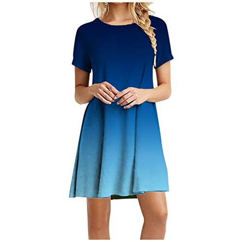 ZASUN Womens Midi Dresses Casual Short Sleeve O Neck Tshirt Dresses Fashion Gradient Color Summer Beach Dresses Sundress Navy