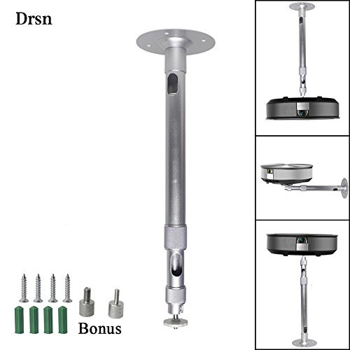 Drsn Universal Projector Ceiling mount Height Extendable Projector Wall Mount Video Projector Bracket Stand 3 in 1 360° Rotatable Head Extendable Length for Projectors CCTV DVR Camera Silver