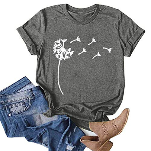 AOKASII Summer Tops for Women Womens Loose T-Shirts Printing Casual O-Neck Blouse Tops Plus Size Funny Shirts Gray