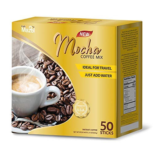 Café Mazel Instant Coffee - Mocha Instant Coffee Mix 3 in 1 Instant Coffee 50 Sticks