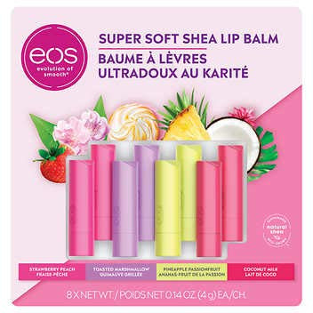 EOS Super Soft Shea Lip Balm 8 pack 2 Strawberry Peach 2 Toasted Marshmallow 2 Pineapple Passionfruit 2 Coconut Milk