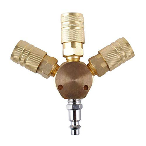 Wadoy 3 Way Air Hose Splitter 3-Way Brass Adapter Flat Hex Manifold Quick Air Connector 1/4" NPT Industrial Couplers