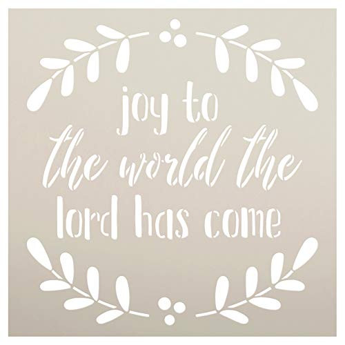 Joy to The World Stencil by StudioR12  DIY Christmas Holiday Home Decor  Craft  and  Paint Wood Sign  Reusable Mylar Template  Winter Mistletoe Cursive Script  Select Size -18 inches x 18 inches-