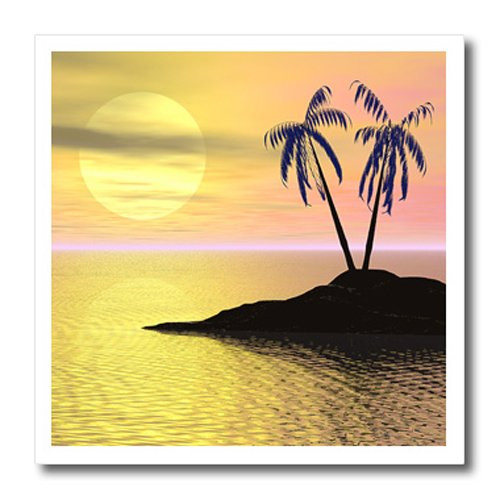 3dRose ht_18169_3 Sunset Palms Palm Trees Silhouette on Tropical Island Iron on Heat Transfer for White Material, 10 by 10-Inch
