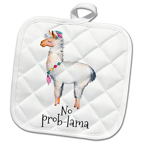 3dRose Uta Naumann Sayings and Typography - Cute Watercolor Illustration Llama with Typography - No Prob LAMA - 8x8 Potholder (PHL_275491_1)