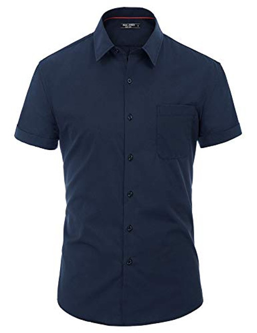 Paul Jones Men's Casual Button up Shirt Navy Dress Shirt Short Sleeve Navy L