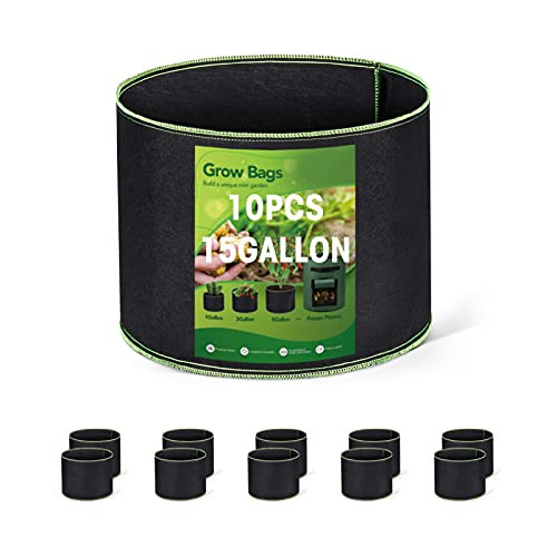 WOHOUS 10 Pack 15 Gallon Grow Bags Heavy Duty Aeration Fabric Pots Thickened Nonwoven Fabric Pots for Vegetables Plant Mushroom Planter