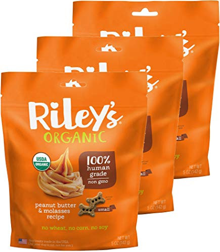 Riley's Organics Peanut Butter  and  Molasses Small Bone Dog Treats 3 Pack 5 oz