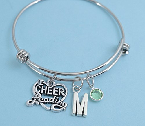 Little Girl's Cheerleading Bangle Bracelet in silver tones. Little girls jewelry. Little girls bracelet. Initial M. Little Girl's Cheerleading Bangle Bracelet in silver tones. Little girls jewelry. Little girls bracelet. Initial M.