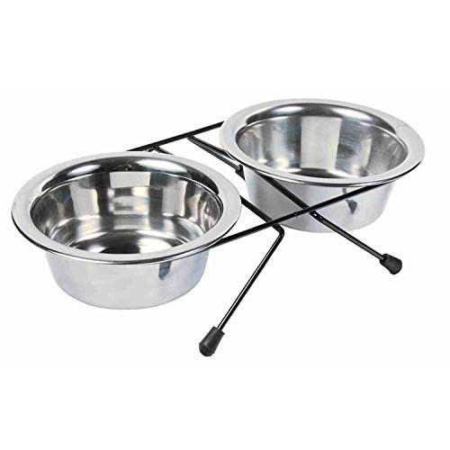 Trixie Eat On Feet Stainless Steel Dog Bowls  and  Wire Holder 2X0.45 L-Ø 12cm