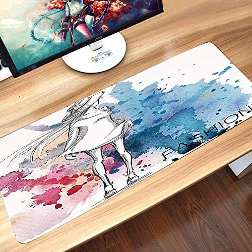 Mouse pad Large Mouse Pad Gaming Letter K Abstract Artistic Leaves and Blooms and Capital Initial K Ornate Alphabet Blue Yellow Orange Non-Slip Rubber Base Computer Mousepad for Office and Home60x35c