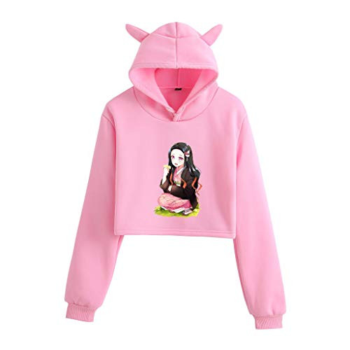 New Anime Demon Slayer Crop Top Hoodie Sweatshirt Nezuko Tanjiro Zenitsu Inosuke Cosplay Shirt Women Teen Girls Tops -Pink-BSmall-