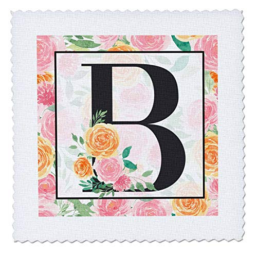 3dRose Pretty Pink Floral Monogram Initial B - Quilt Squares -qs-341746-6-